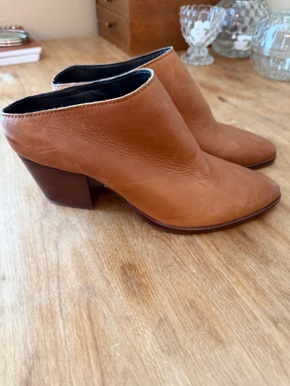 Dolce Vita Tan Leather Mules with Block Heel
